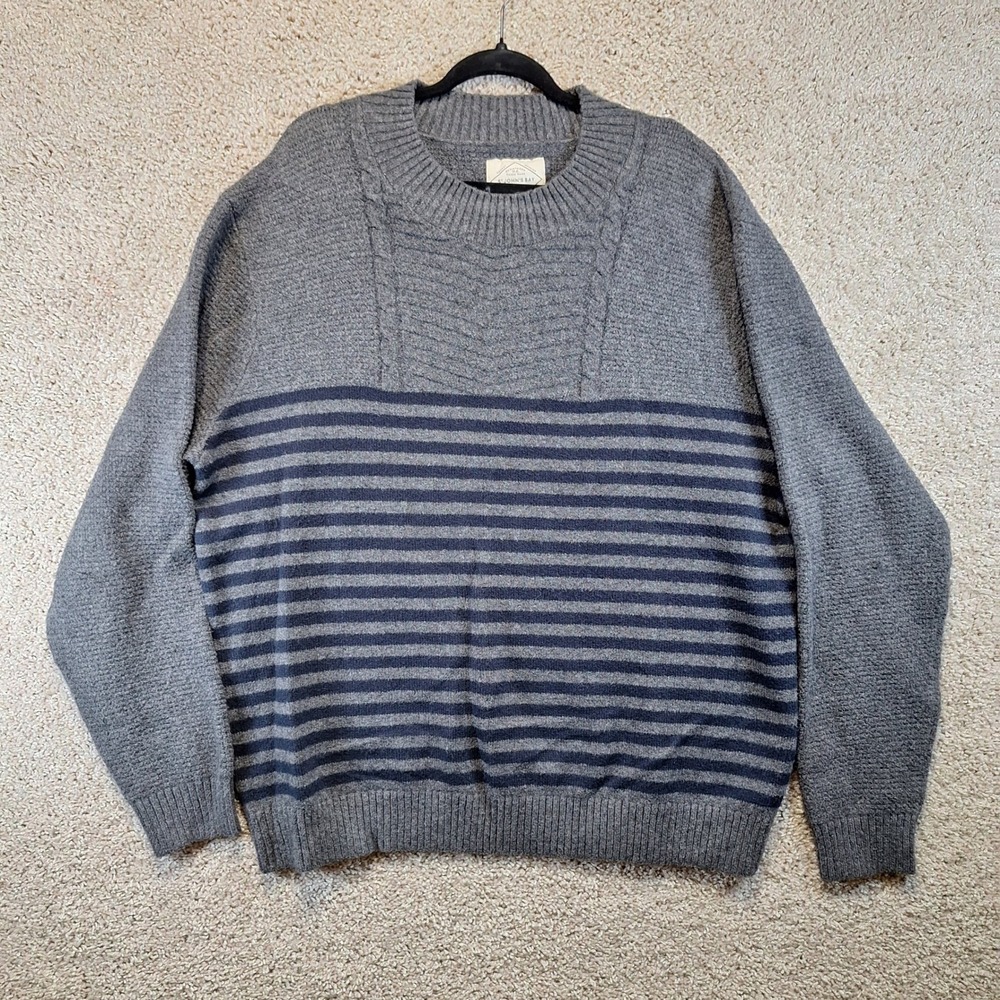 St Johns Bay Sweater Mens XXL Grey Striped Crewneck Pullover Textured Knit Cozy
